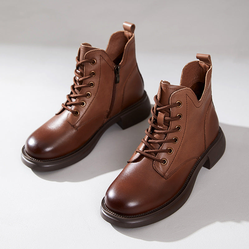 Women's Cowhide Martin Female Fleece-lined Genuine Retro Boots