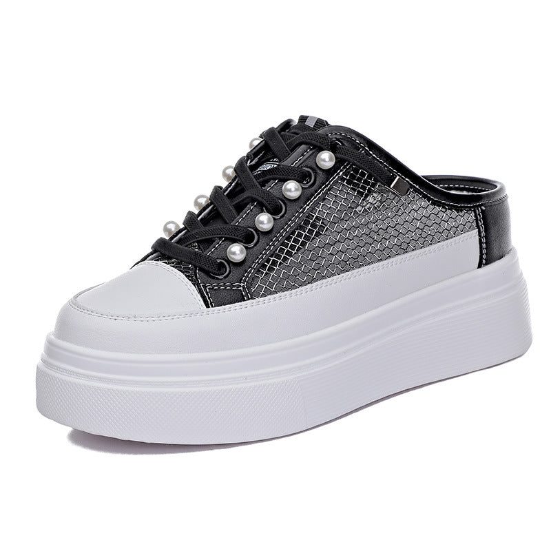 Women's Cap Platform Muffin Height Increasing Insole Pearl Slippers
