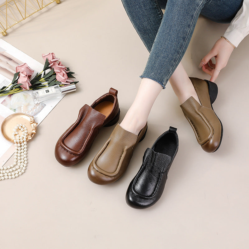 Women's Color Artistic Round Head Chunky Slip-on Heels