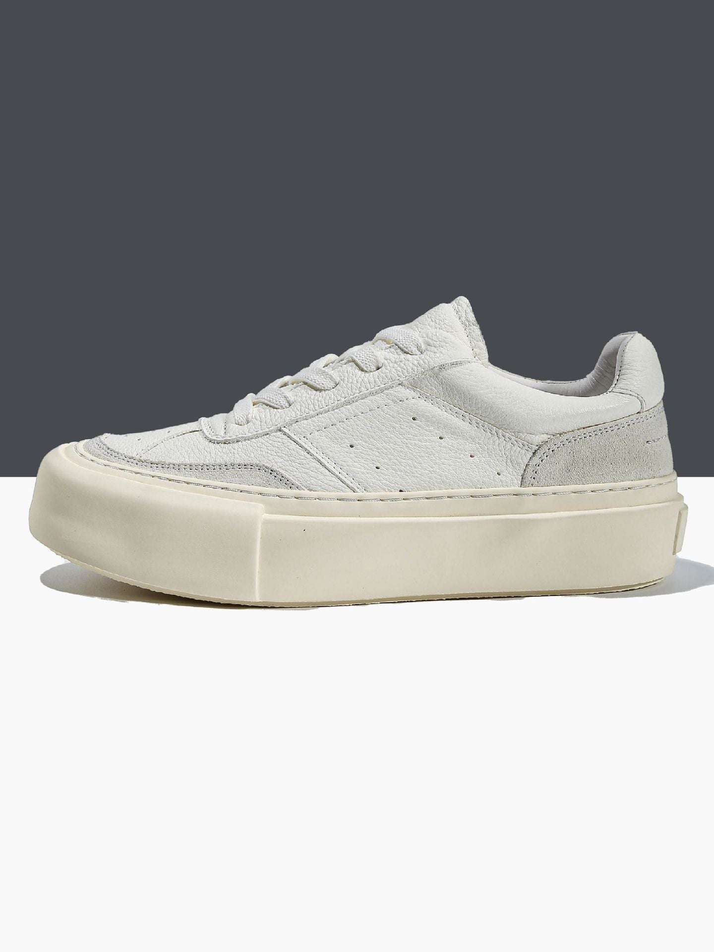 Men's White Genuine Platform Low Top Super Versatile Leather Shoes