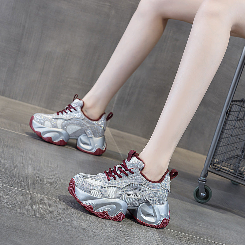 Women's Starry Rhinestone Platform Heightened Daddy Autumn Fashion Women's Casual Shoes