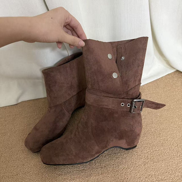 Women's Design Knee-high Fashion Belt Buckle Two-way Women's Leather Boots