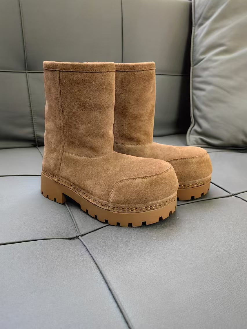 Solid Color Genuine Fur Big Toe Snow Boots