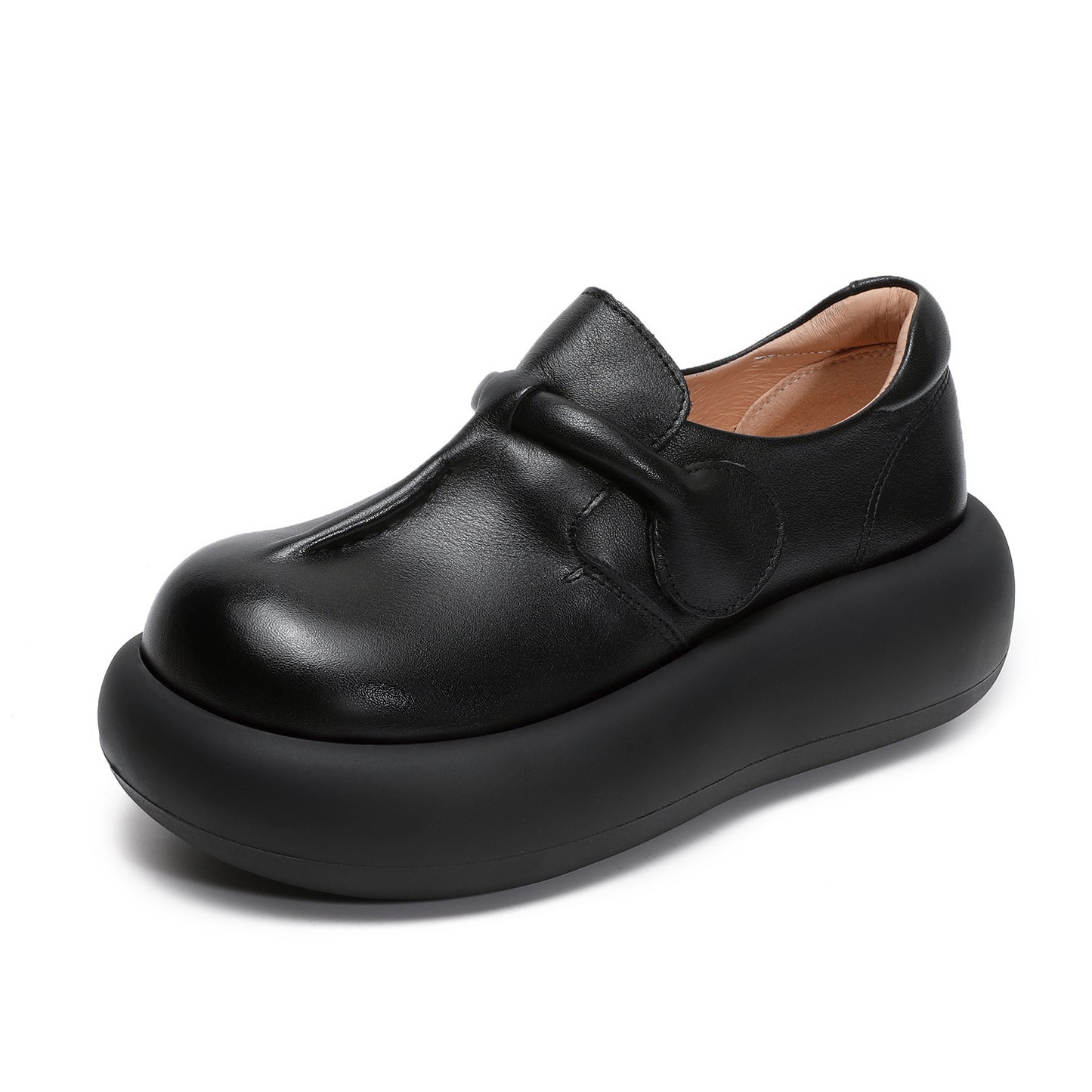 Women's Cowhide Big Head Genuine Elevator Platform Muffin Casual Shoes