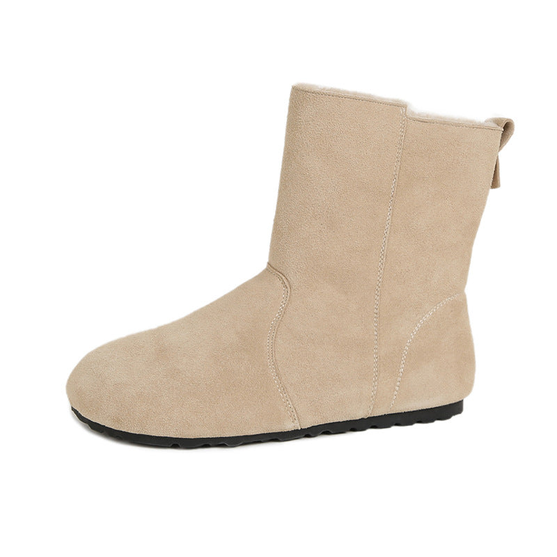 Women's Cowhide Version Real With Fleece Lining Bootie Snow Boots