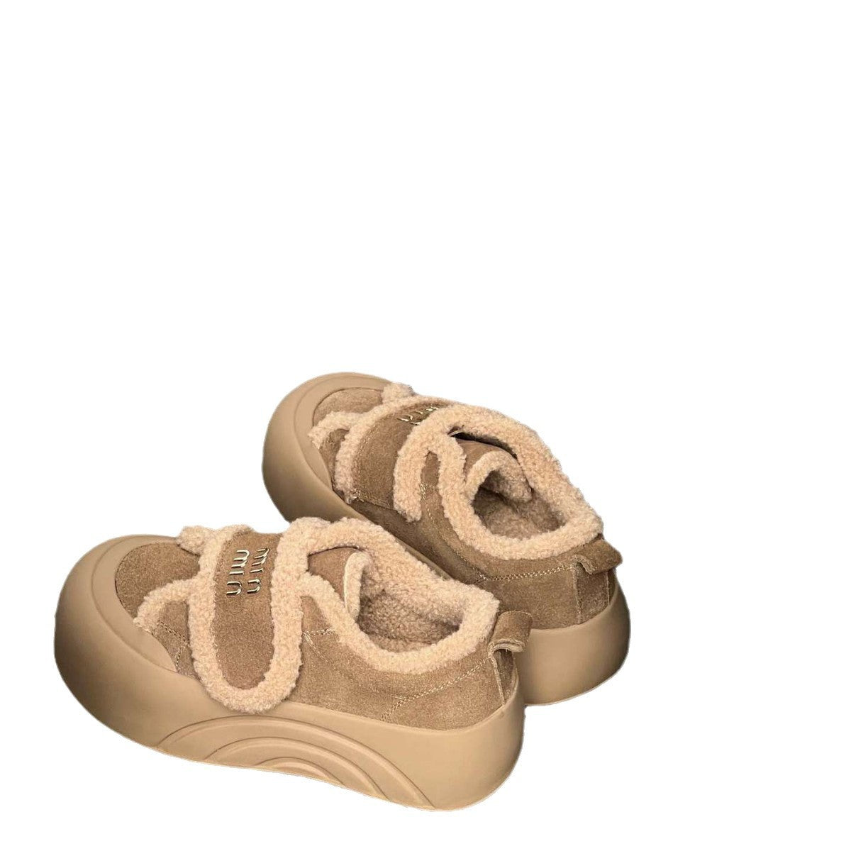 Women's Matte Retro Fluffy Winter Velcro Fleece-lined Sneakers