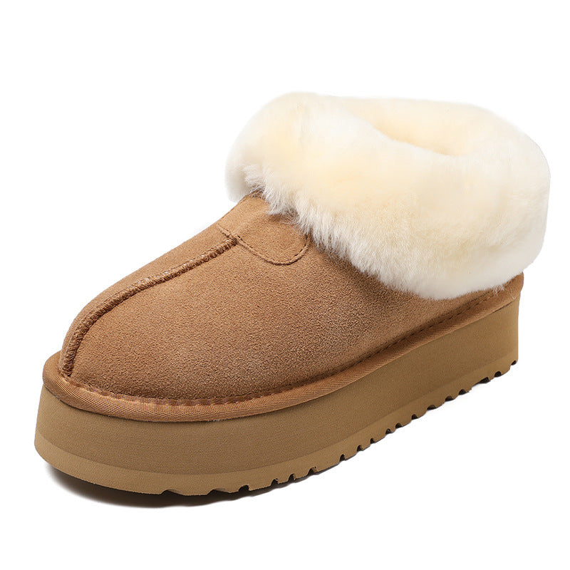 Women's Wool Winter Fleece-lined Platform Increased Fluffy Snow Boots