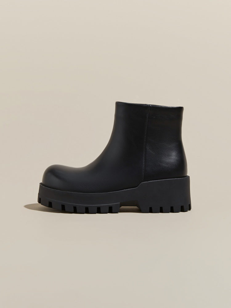 Women's Martin Smoke Pipe Black Round Chunky Women's Leather Boots