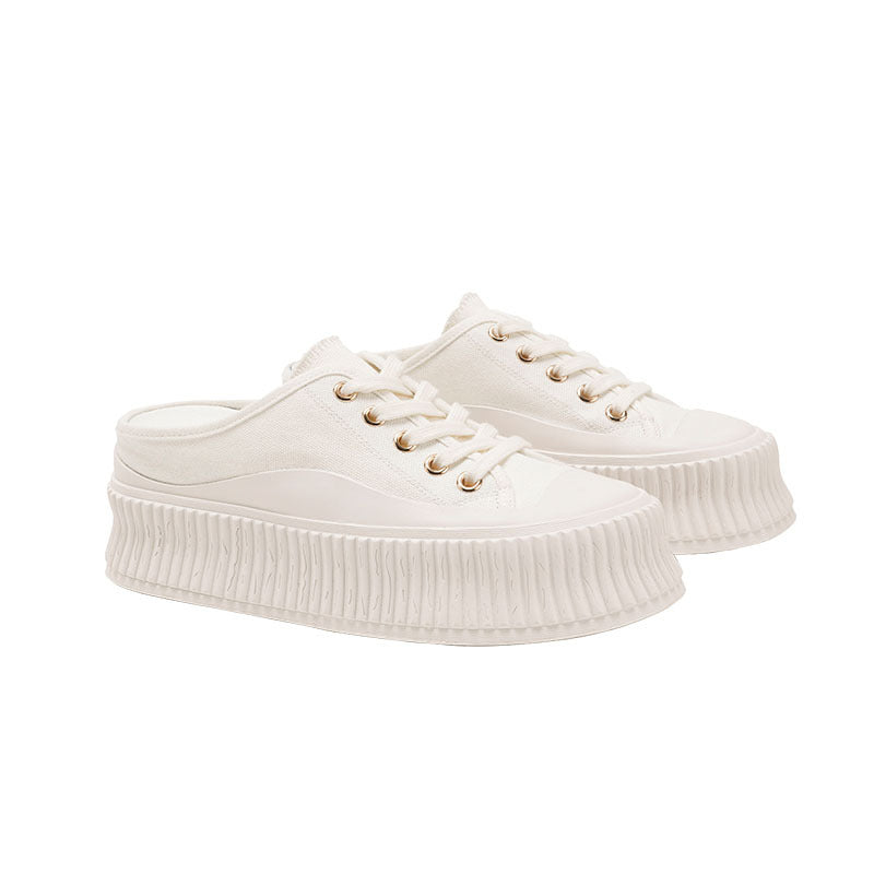 Women's Increasing Insole Thick Bottom Toe Cap Half Outer Wear Real Women's Casual Shoes