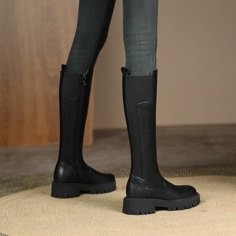 Women's Bootleg Platform Retro British Style Chelsea High Women's Leather Boots