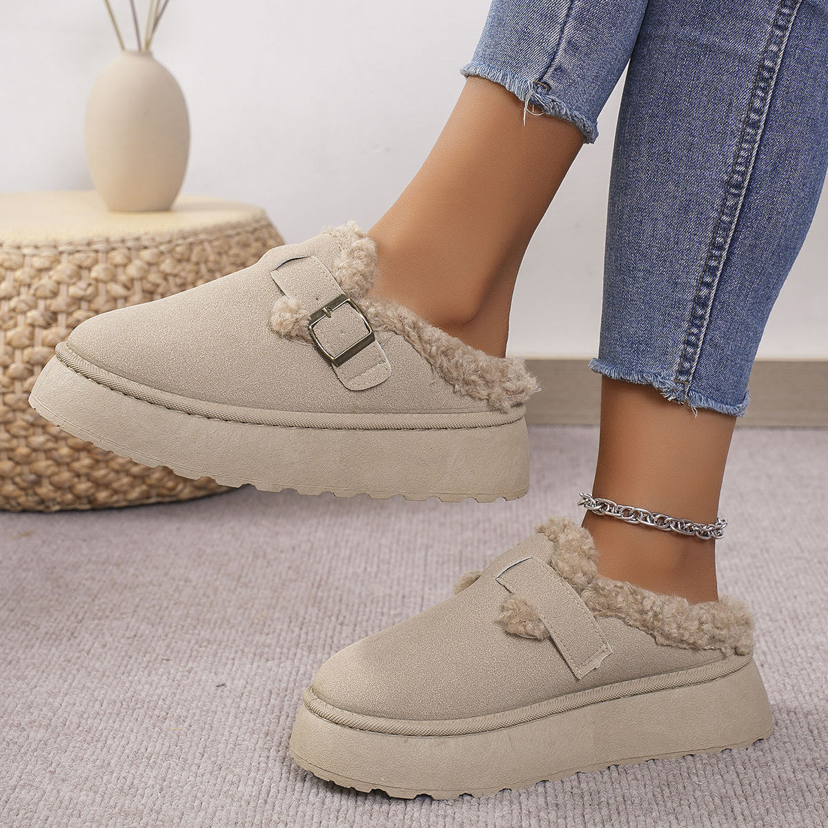 Women's Fashion Platform Plush Buckle Thermal Cotton Women's Shoes