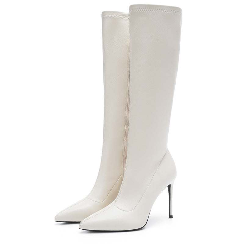 The Knee High-heel Zipper Black Long Women's Leather Boots