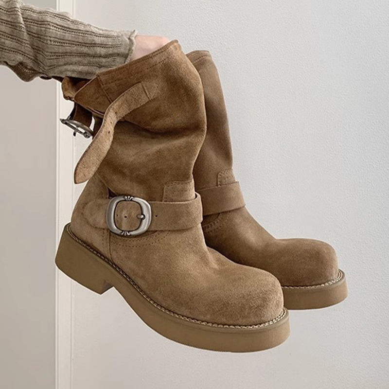 Women's Fashion Middle Pile Style Soft Korean Outer Wear Boots