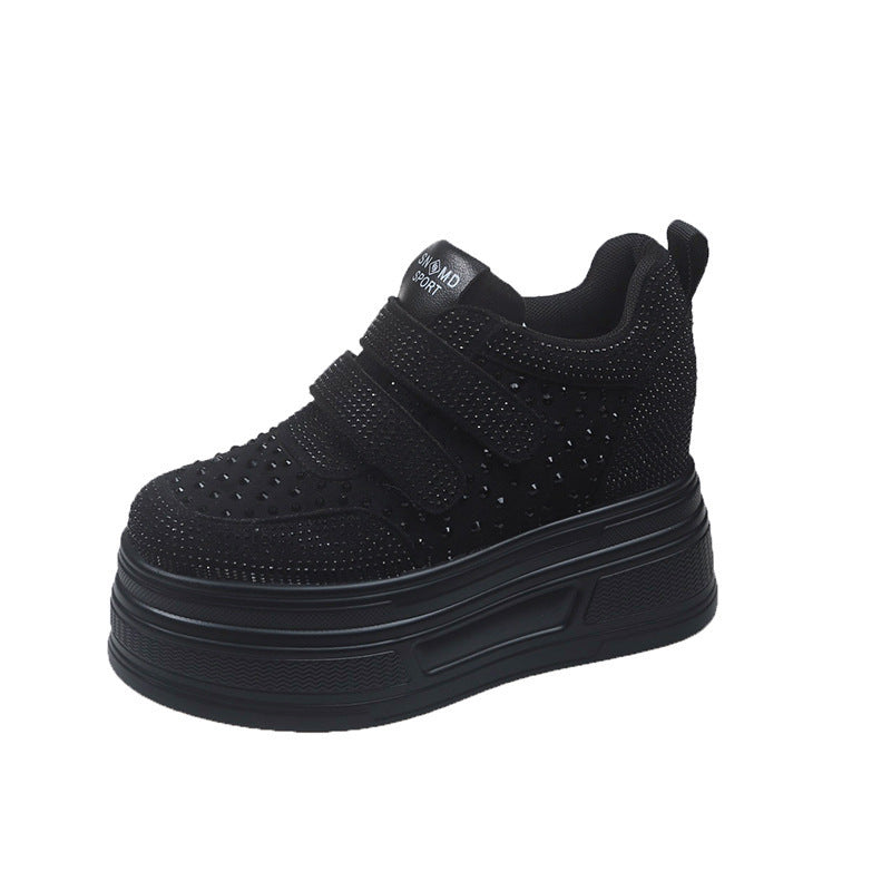Women's White Rhinestone Single Mesh Height Increasing Insole Women's Casual Shoes