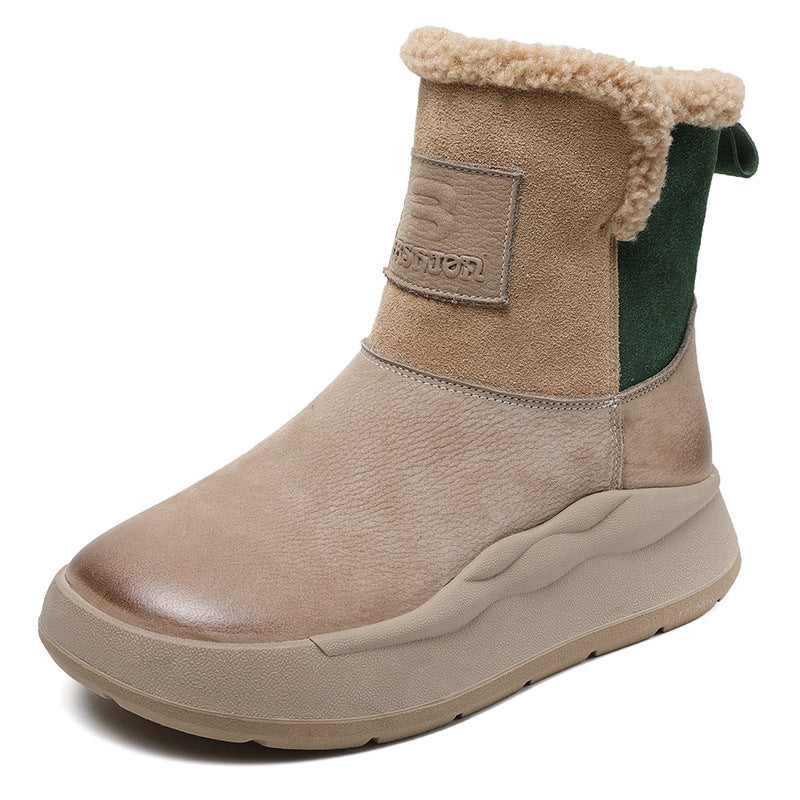 Women's Color Matching Wool Mouth Thickened Top Layer Snow Boots
