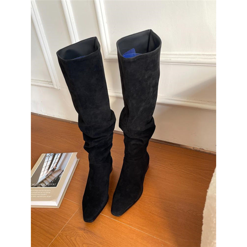 Women's Wide Tube High Leg Flat Big Women's Leather Boots