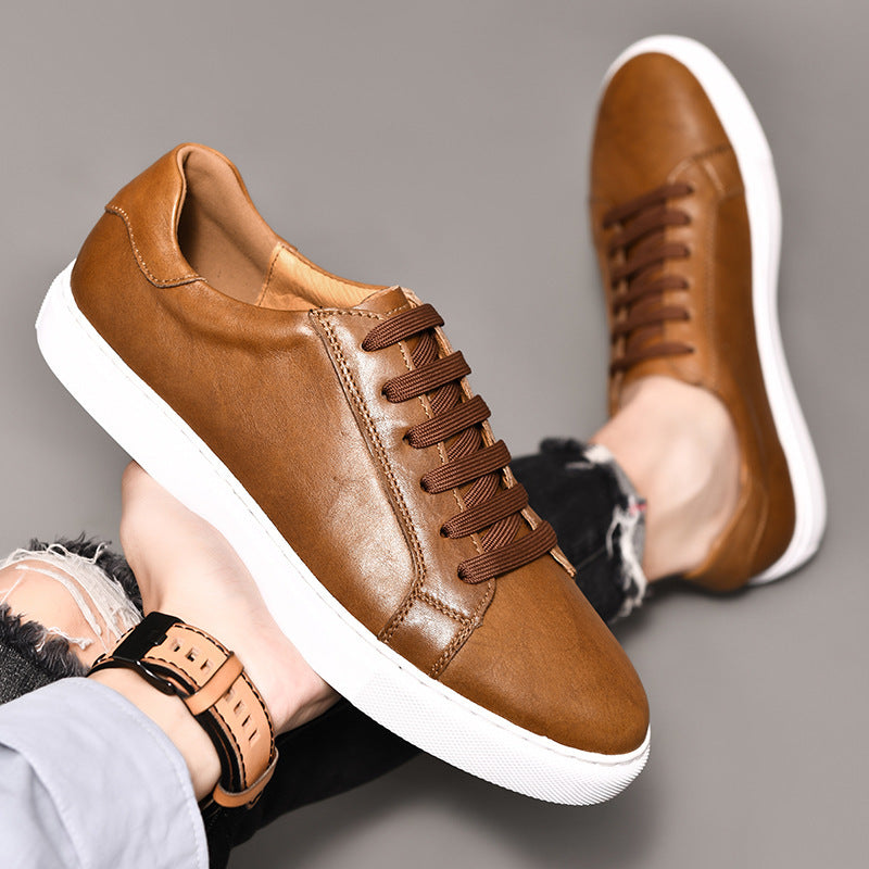 Men's First Layer Cowhide Fashion British Trend Low Business Men's Board Shoes