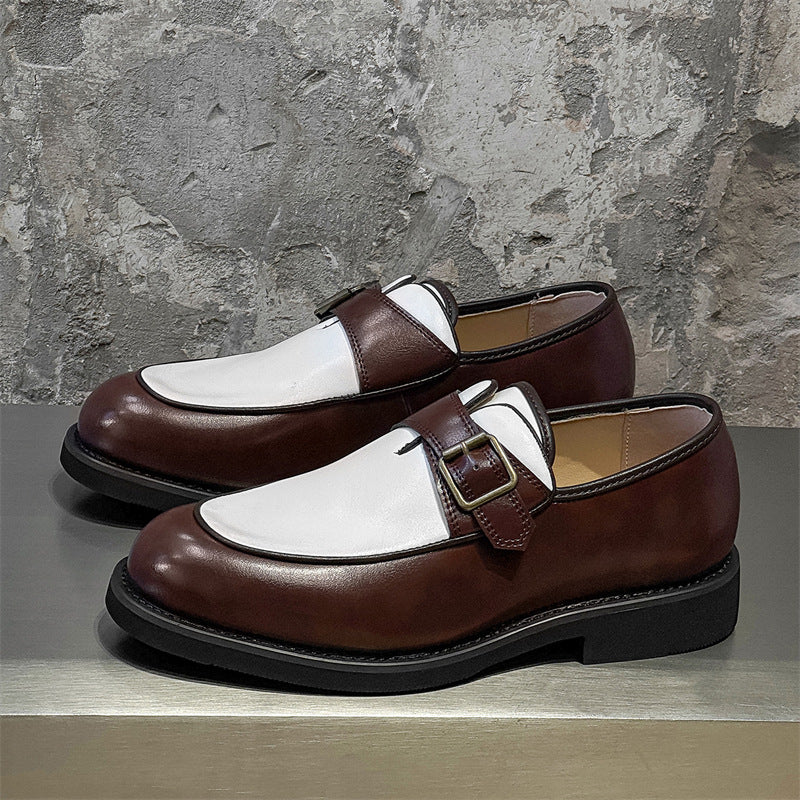 Men's Black White Color Matching Green Slip-on Men's Casual Leather Shoes