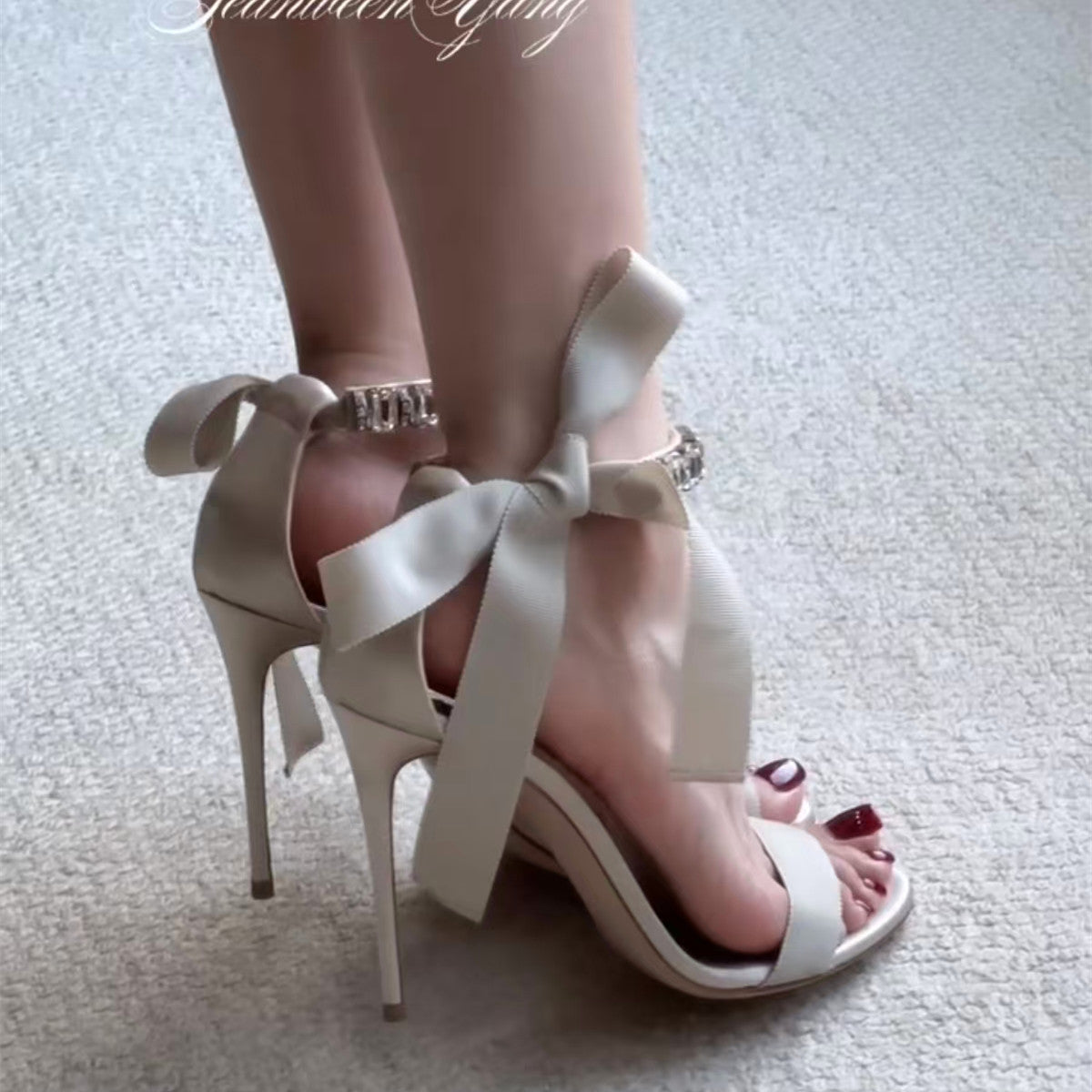 Women's Summer Korean Style Open Toe Stiletto Sexy Cross Lace High Heeled Sandals