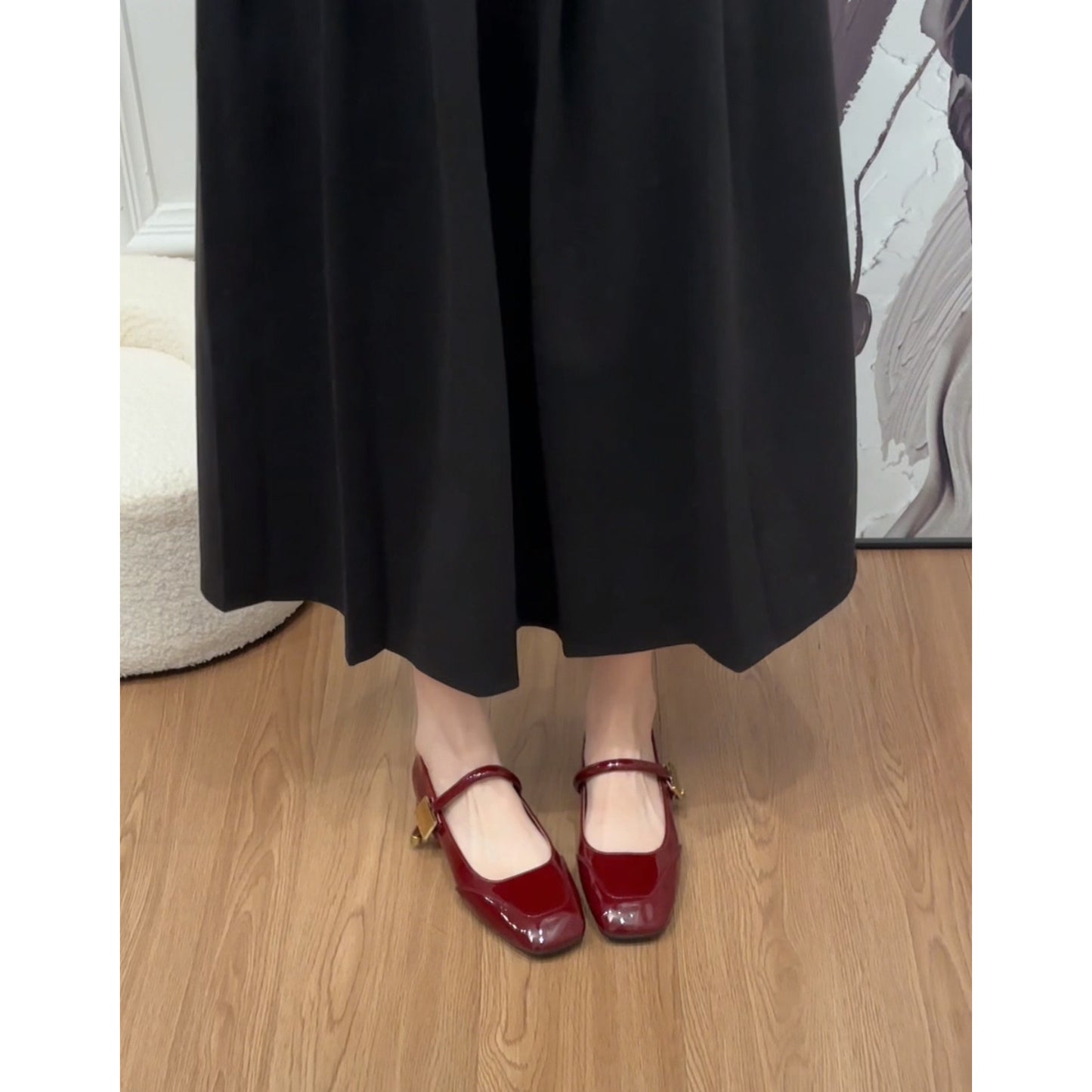 Women's Sheepskin Red Mary Jane French Vintage Low-cut Women's Shoes
