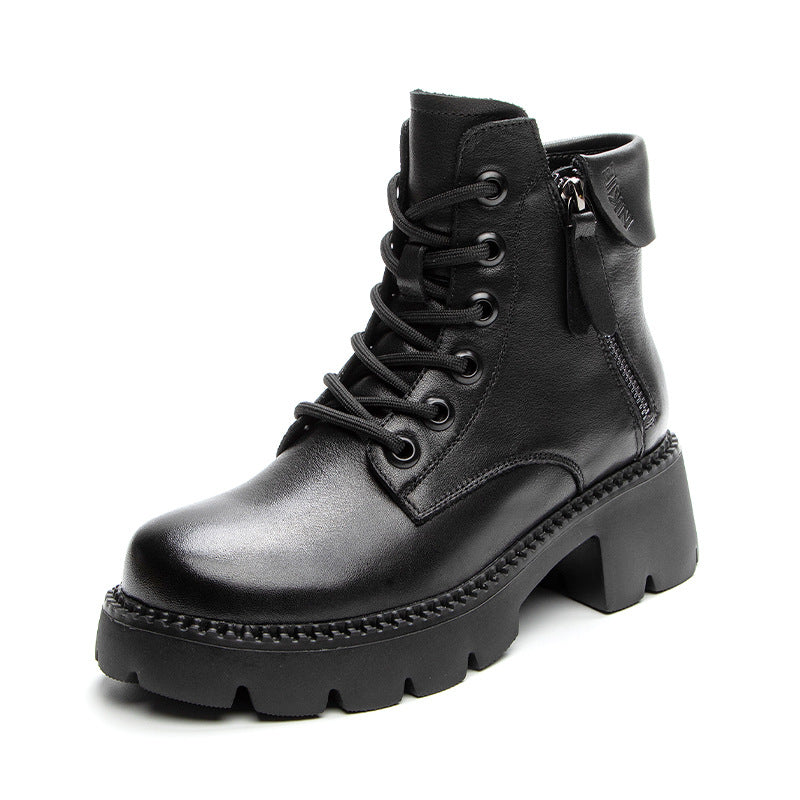 Women's Height Increasing Small Martin Chunky Retro Boots
