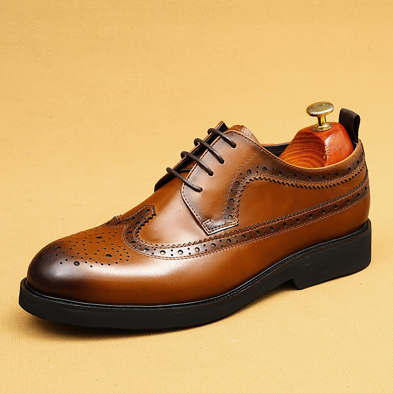 Men's British Brogue Carved Thick Bottom Increased Leather Shoes