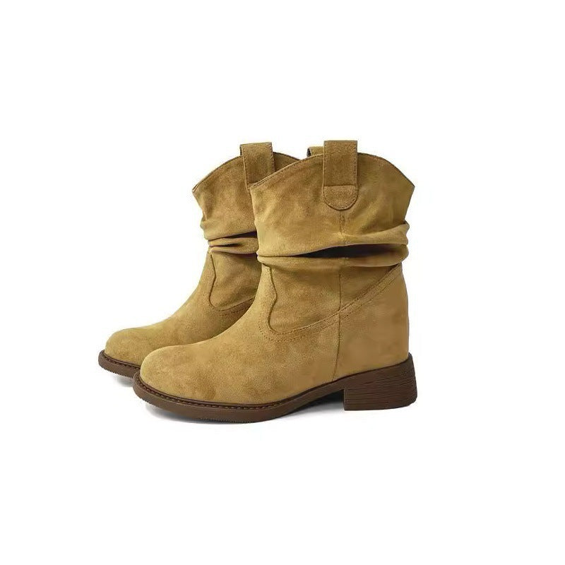 Soil Style Female Western Cowboy Middle Vintage Crumpled Women's Leather Boots