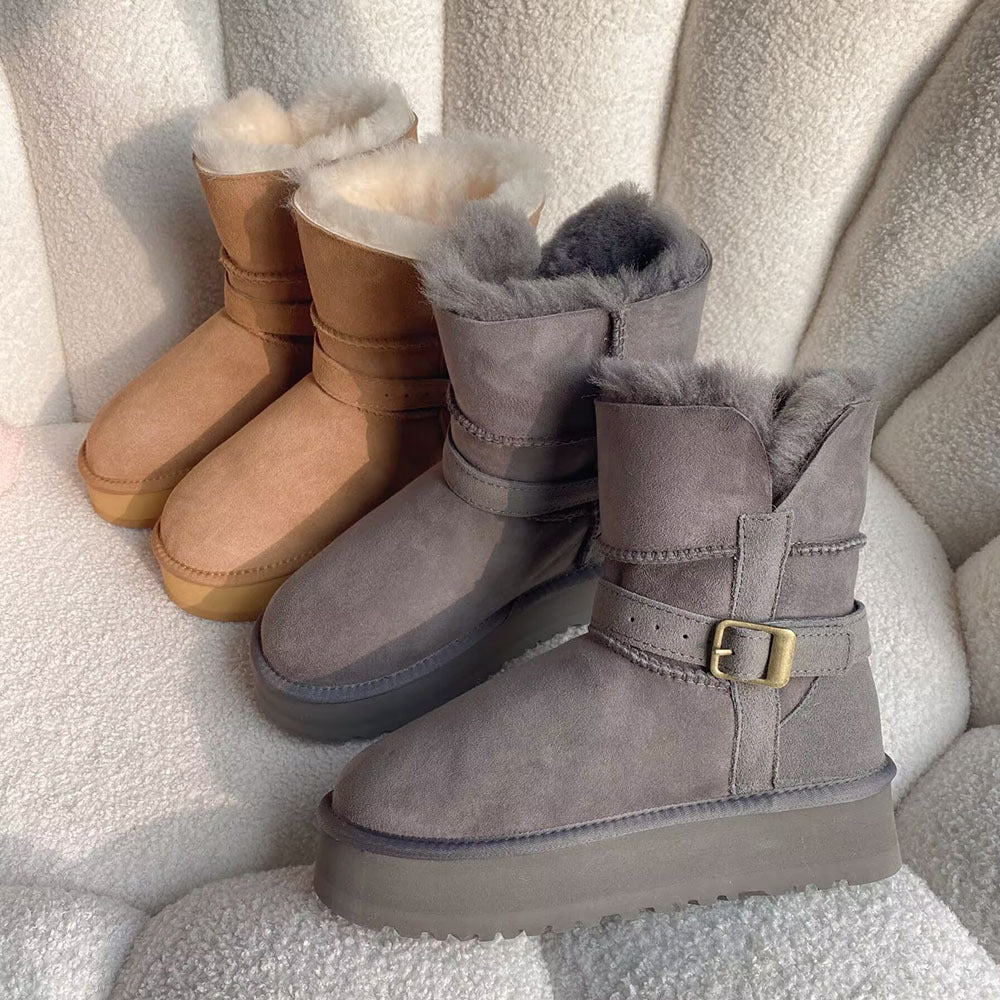 Women's Sheepskin Fur Long Thick Bottom Increased Winter Snow Boots