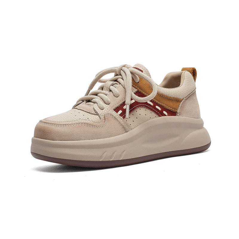 Women's Layer Cowhide Retro Pumps Round Head Front Trendy Women's Casual Shoes
