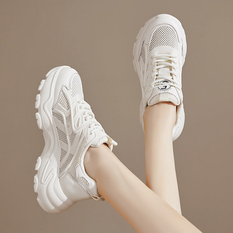 Women's Breathable Apricot Platform Heightened Daddy For Sneakers