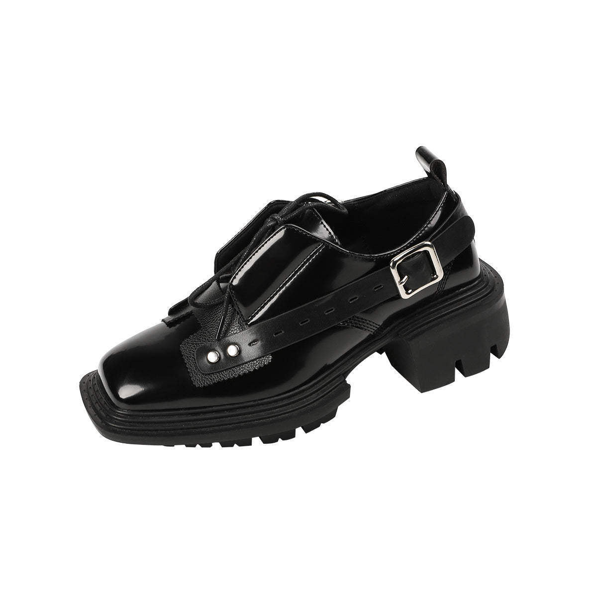 Square Toe Buckle Platform Derby Chunky Heightened Casual Shoes