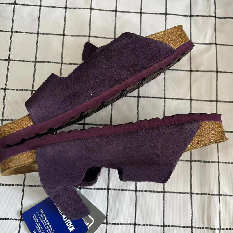 Purple Thick Bottom Double Buckle Soft Slippers
