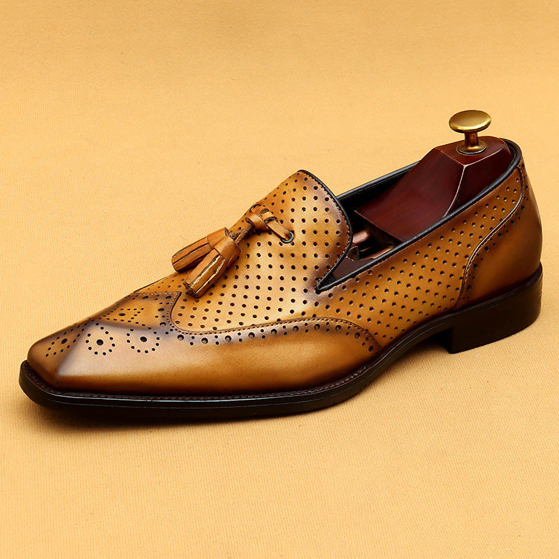 Men's Tassel Summer Hollow Breathable Business Formal Leather Shoes