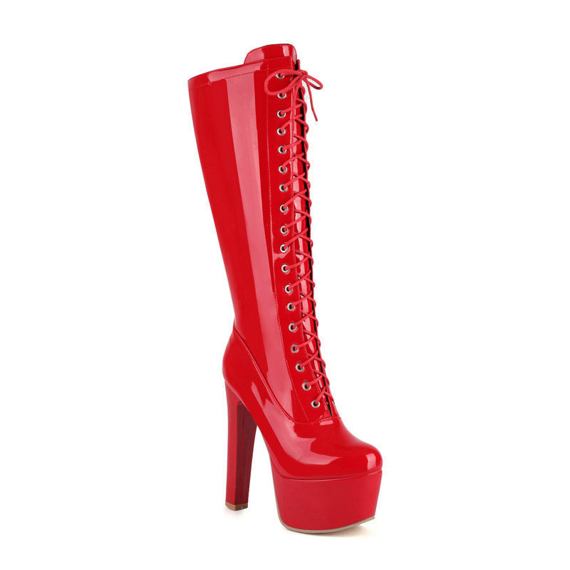 Women's Super High Sexy Waterproof Platform Pole Dancing Women's Leather Boots
