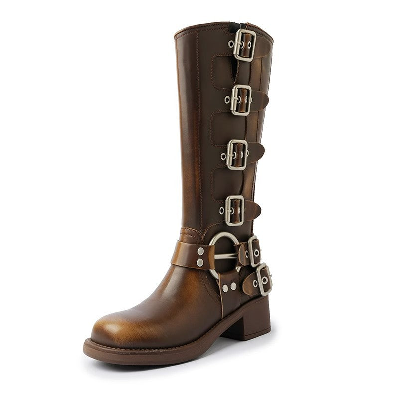 Su Retro Square Toe Knight Female Boots