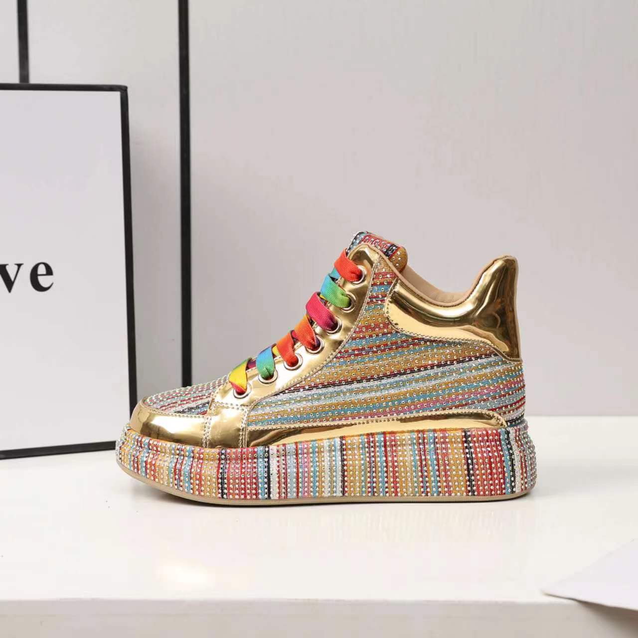 Women's Colorful Rhinestone Iti Sports Board Breathable Low Top Dad Women's Casual Shoes