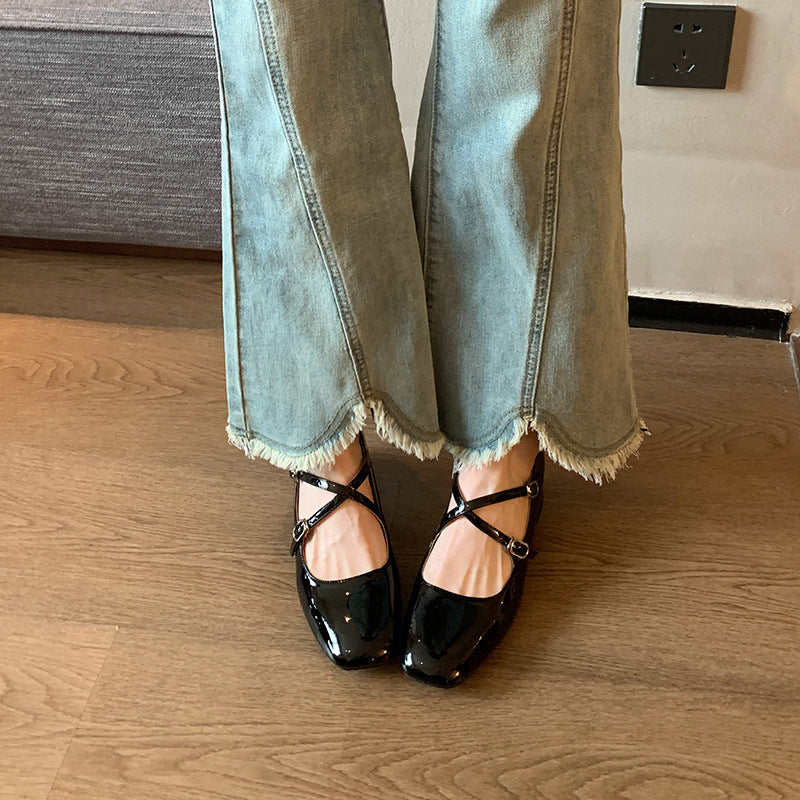 Women's Square Toe Cross Strap Mary Jane Heels