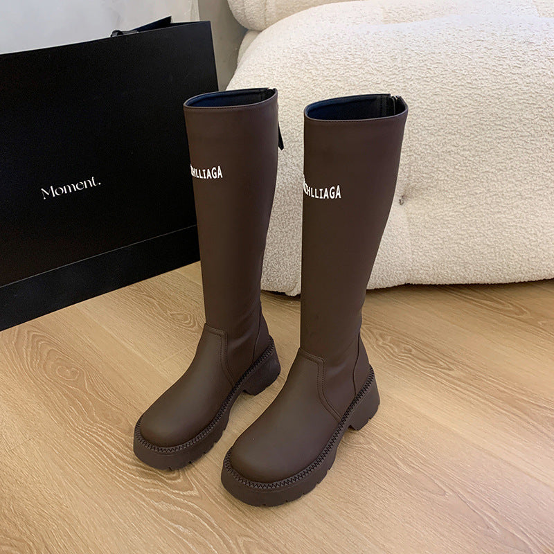 Women's Plus Size Letter Thick Leg Big Tube Circumference Knight Boots