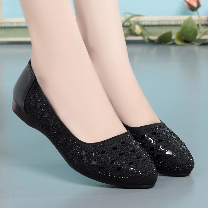 Women's Flat Hollowed Pumps Low Mom Mesh Women's Shoes