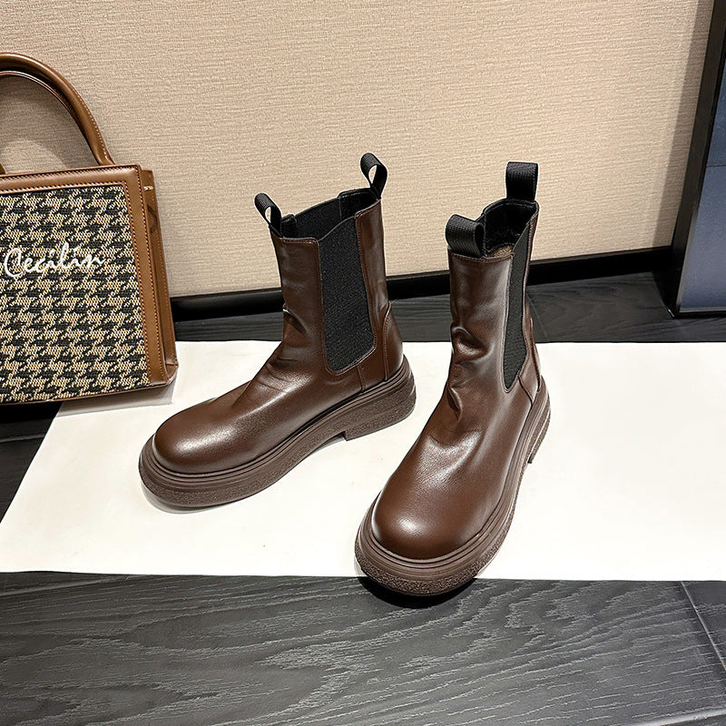 Women's Chelsea British Platform Middle Tube Smoke Boots
