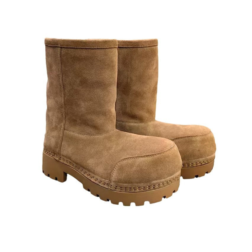 Solid Color Genuine Fur Big Toe Snow Boots