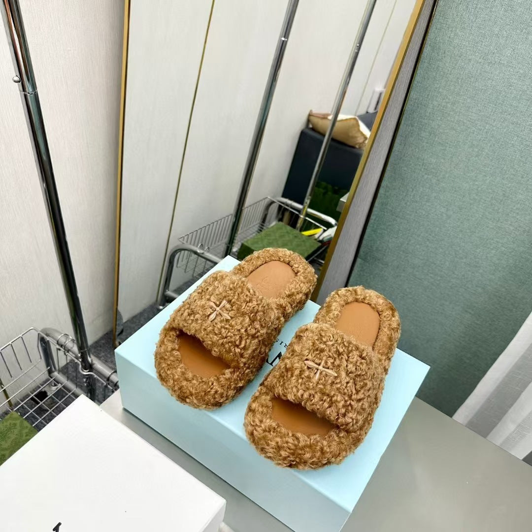 Cross Thick Bottom Increased Fluffy Outdoor Slippers