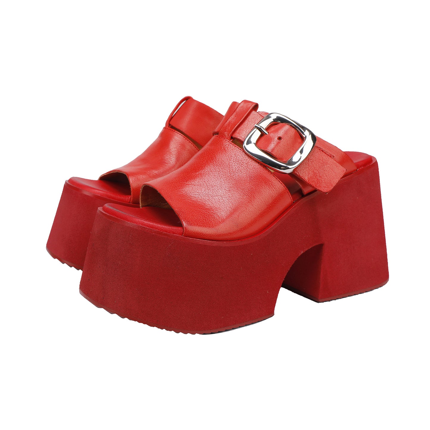 Women's Ancient Summer First Layer Cowhide Platform Height Increasing Outer Wear Slippers
