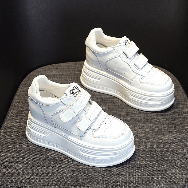 Women's Height Increasing Lightweight Velcro White Preppy Casual Shoes