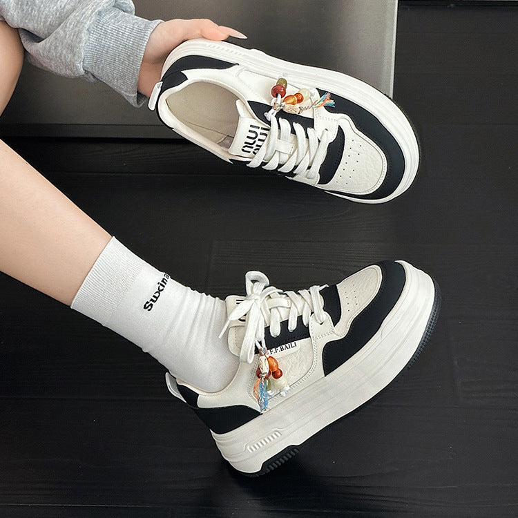 Women's Genuine Beaded Ugly Trendy White Autumn Sneakers