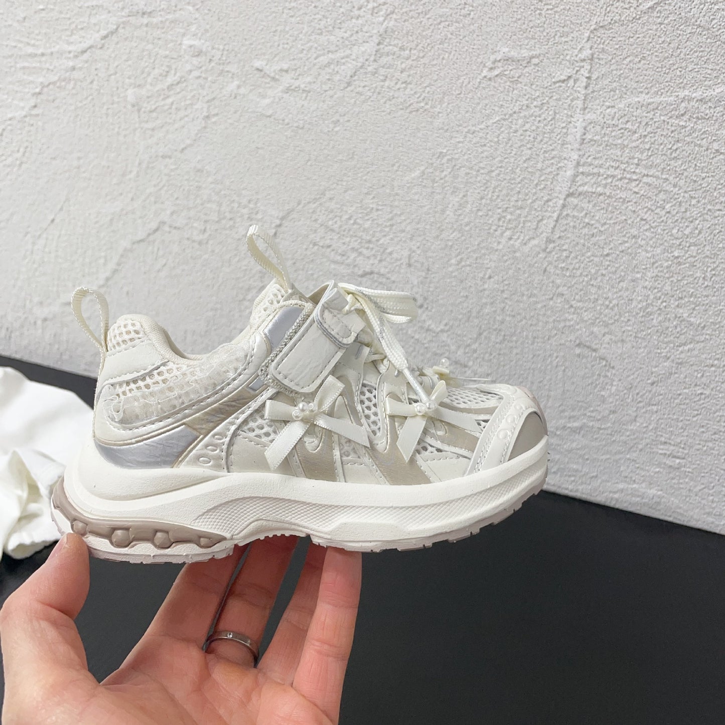Ribbon Bow Paris Fashion Style Single Mesh Breathable Clunky Summer Sneakers