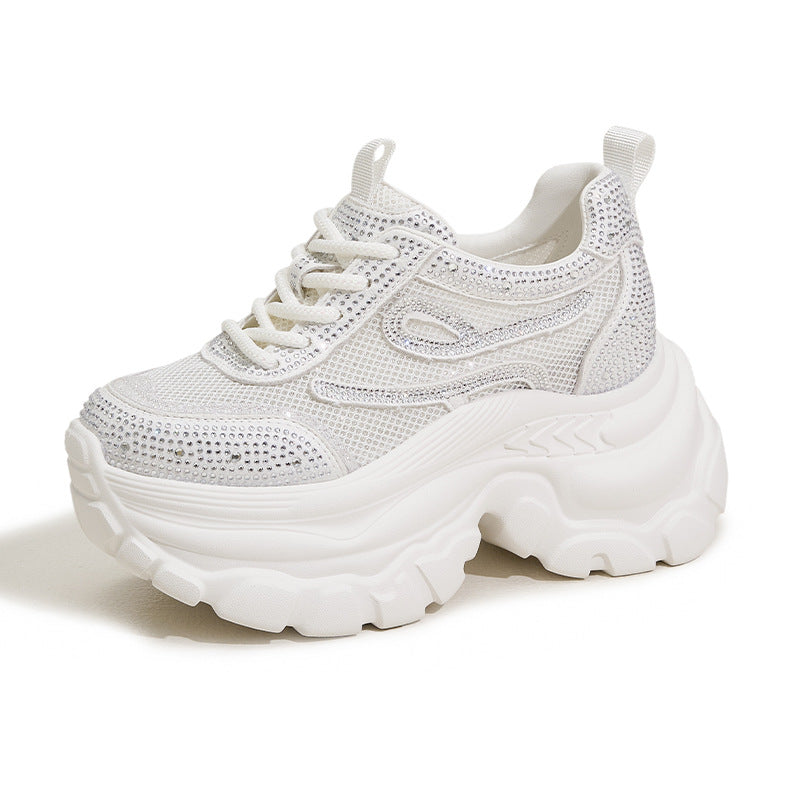 Women's Platform Dad Korean Rhinestone Height Increasing Sneakers