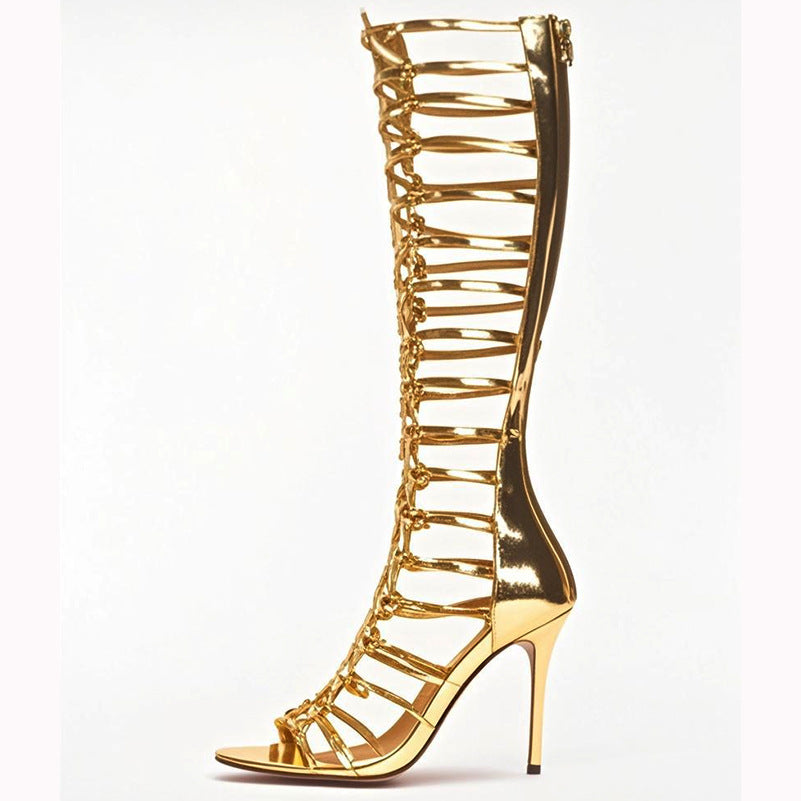 Roman Style Narrow Combination Back Zipper High Heeled Sandals