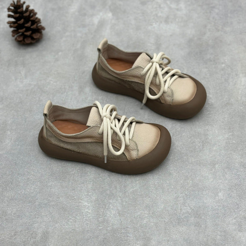 Women's Vintage Genuine Four Artistic Matte Cowhide Women's Casual Shoes