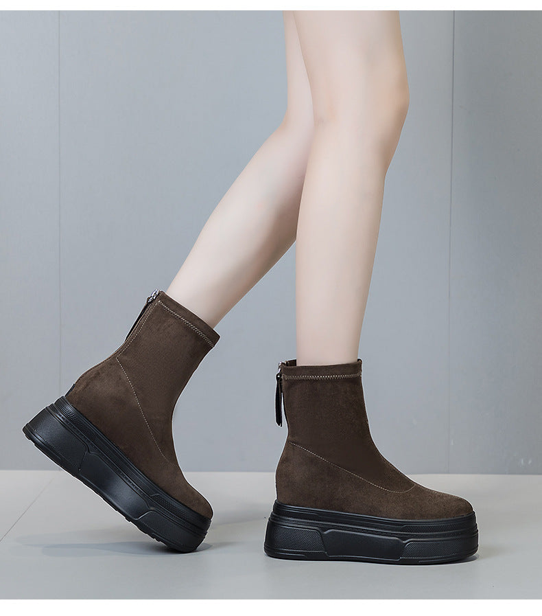 Stretch Thin Not Tired Feet Platform Martin Chunky Zipper Ankle Boots